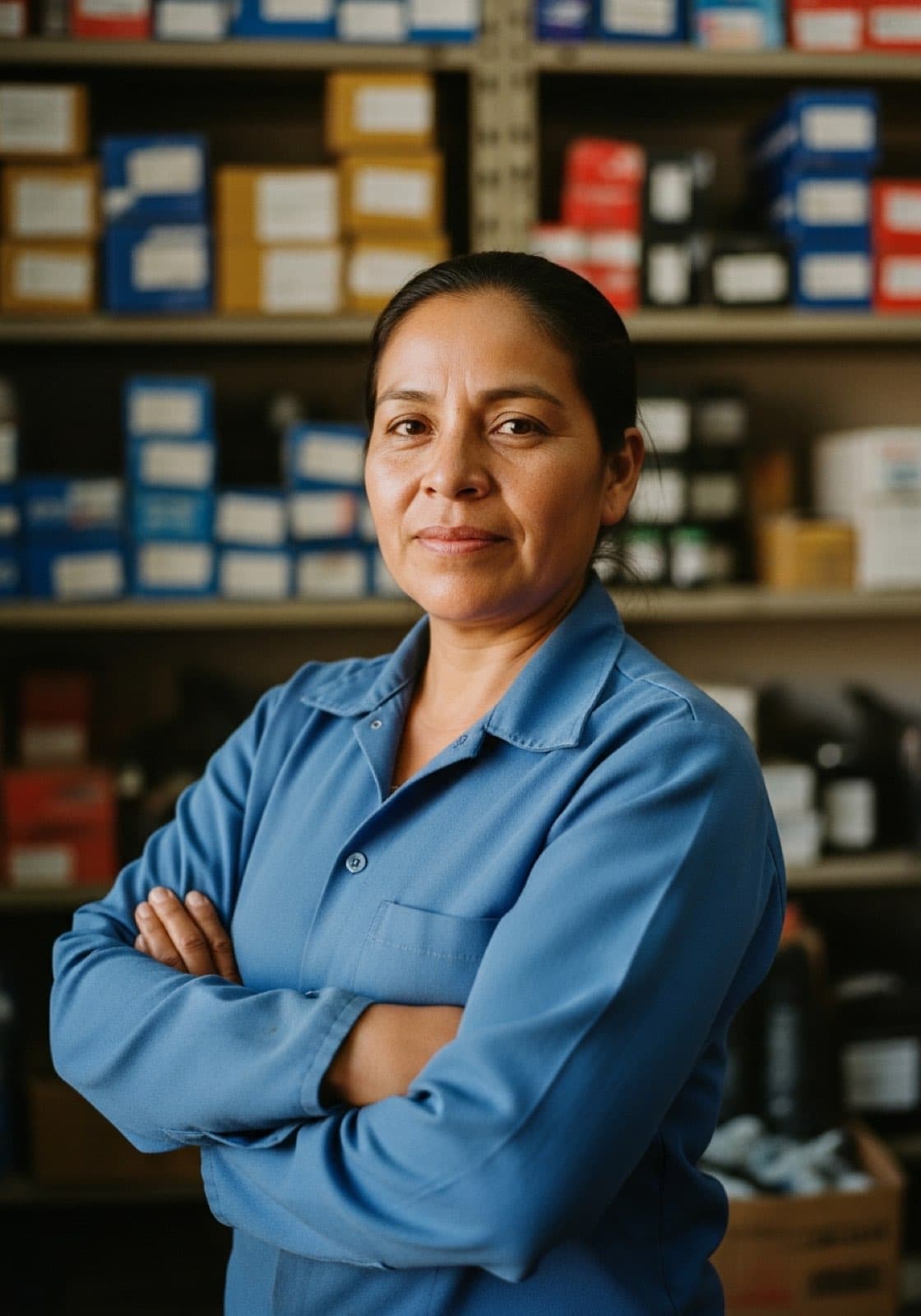 Dueña de un negocio de Mexicali en su lugar de trabajo